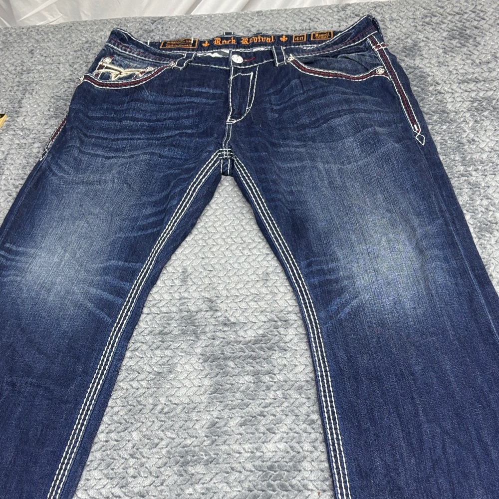 Rock Revival Men's Straight Jeans in Dark Blue Indigo